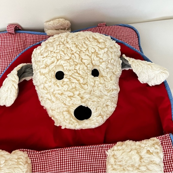 Pottery Barn Kids Red White Blue Gingham Sleeping Bag Shaggy Dog Pup Checkers - Picture 10 of 16